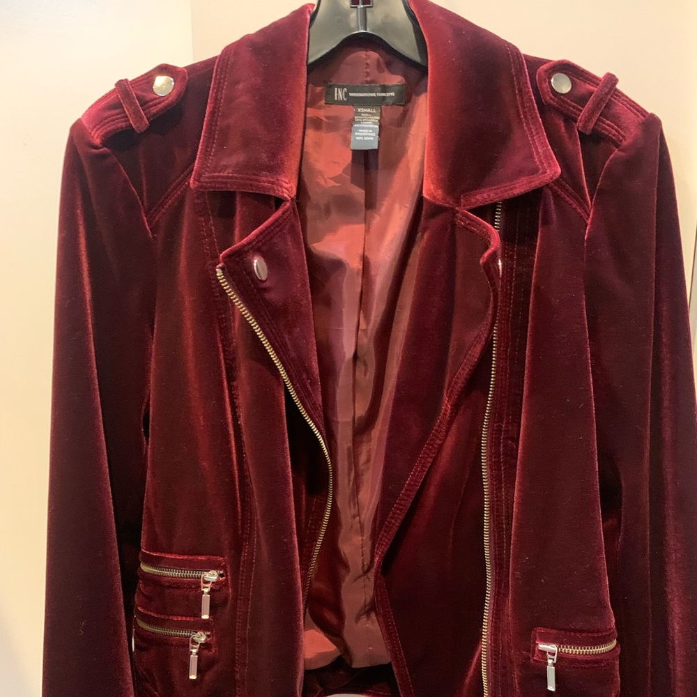 Burgundy velvet jacket red jacket biker casual bomber jacket